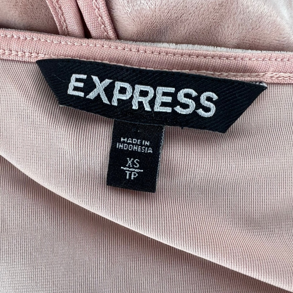 Express Womens XS Blush Pink Crushed Velvet Mini Dress Lace Up Back V-Neck Slip - Picture 3 of 8